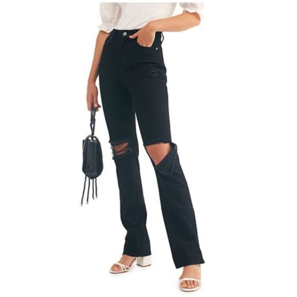 Free People Denim - Free People Black My Own Lane Distressed High Rise Straight Leg Jeans Size 26